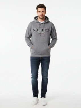 US APPAREL BRAND Men's Grey Pullover Hoodie with Naples Florida - Size M NWT